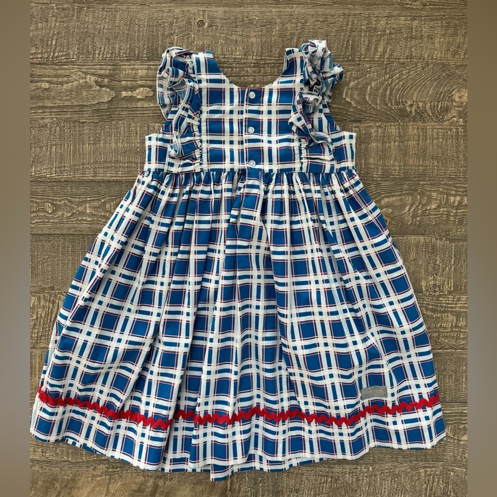 Eleanor Rose Blue Plaid Lacey Dress 7-8 - Picture 5 of 8